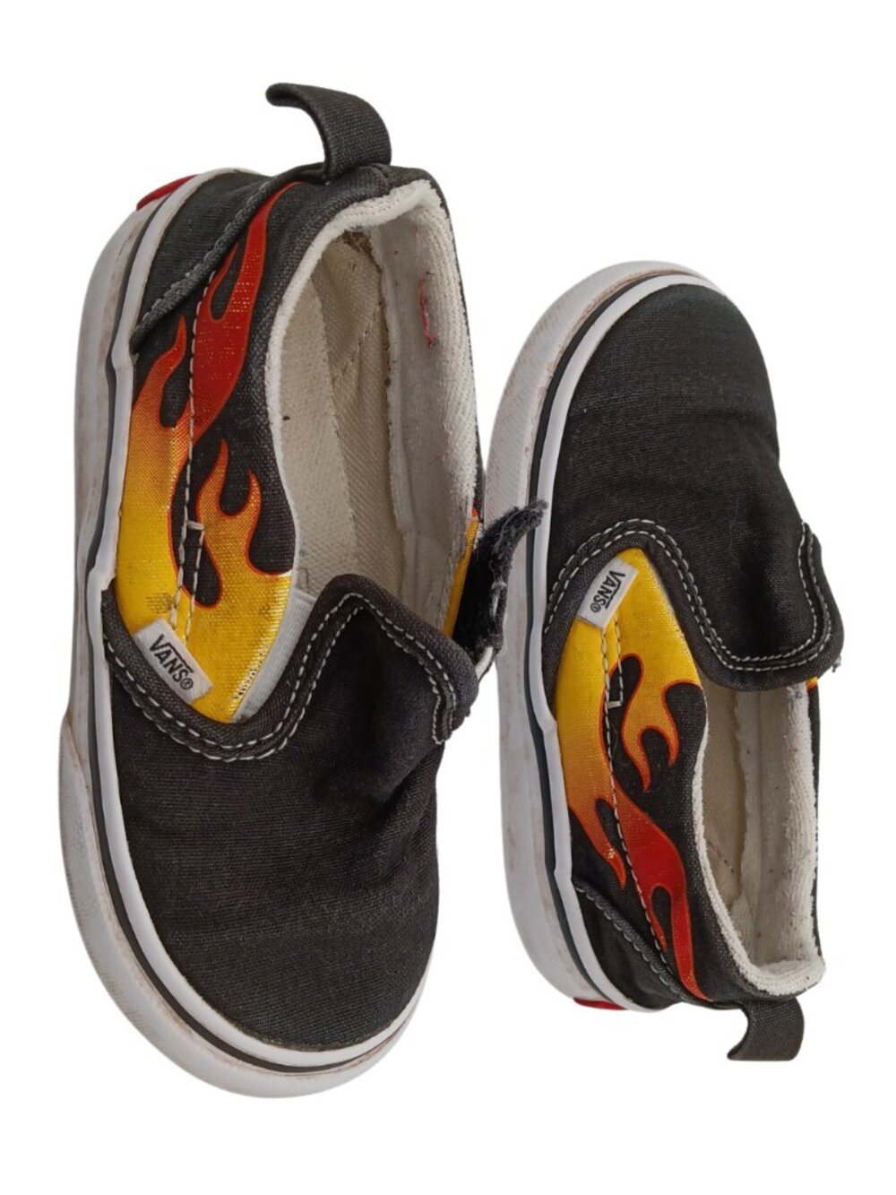 Boys Vans Size 7.5 Off the Wall Junior Sneakers w/ Flames Graphic Print Design